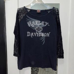 Y2K lace sleeve Harley Davidson Tshirt!